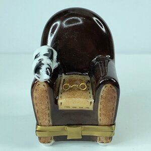 Limoges France Perching cat on sofa resting Eye-glasses trinket box A319